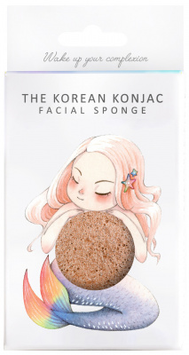 Cпонж для обличчя Konjac sponge з конжаку та рожевою глиною в коробці  з гачком (міфічна русалка)