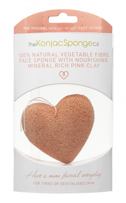 Спонж для обличчя Konjac sponge з конжаку та  рожевою глиною серце преміум