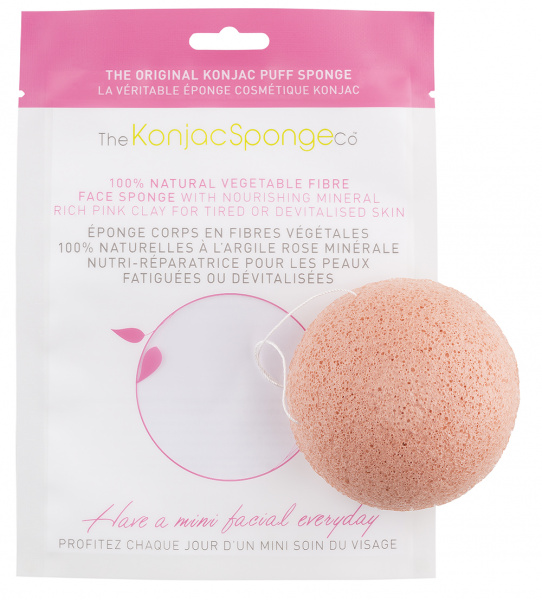 Спонж для обличчя Konjac sponge з конжаку та рожевою глиною
