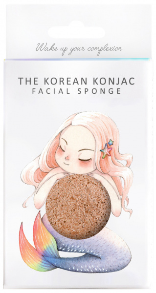 Cпонж для лица Konjac sponge с конжаку и розовой глиной в коробке с крючком (мифическая русалка)