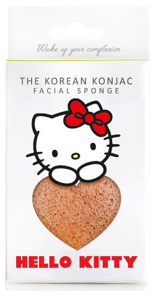 Cпонж для лица Konjac sponge с конжаку и розовой глиной со съемным крючком Hello Kitty