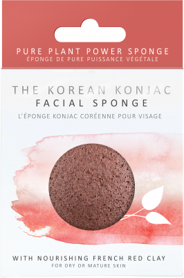 Спонж для обличчя Konjac sponge з конжаку та  червоною глиною преміум (у коробці)