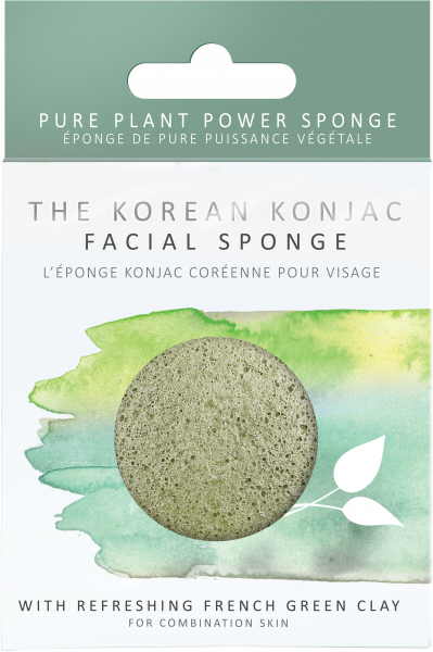 Спонж для лица Konjac sponge с конжаук и зеленой глиной премиум (в коробке)