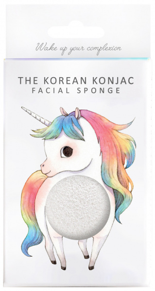 Спонж для лица Konjac sponge с чистого конжаку белый с крючком маленький (мифический единорог)