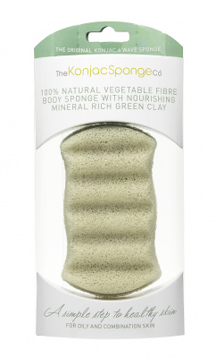 Спонж для тіла Konjac sponge з чистого конжаку та зеленою глиною 6 хвиль